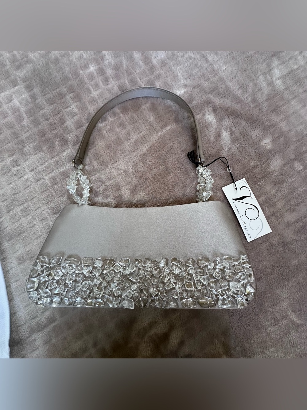 Crystal-Embellished Silver Evening Clutch